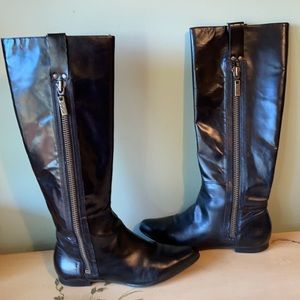 Michael Kors Vintage Black Leather Brass Side Zip Riding Boots